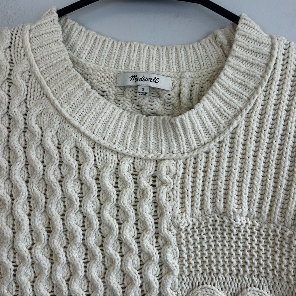 Madewell Ivory Patchwork Sleevless Cable Knit Pat… - image 3